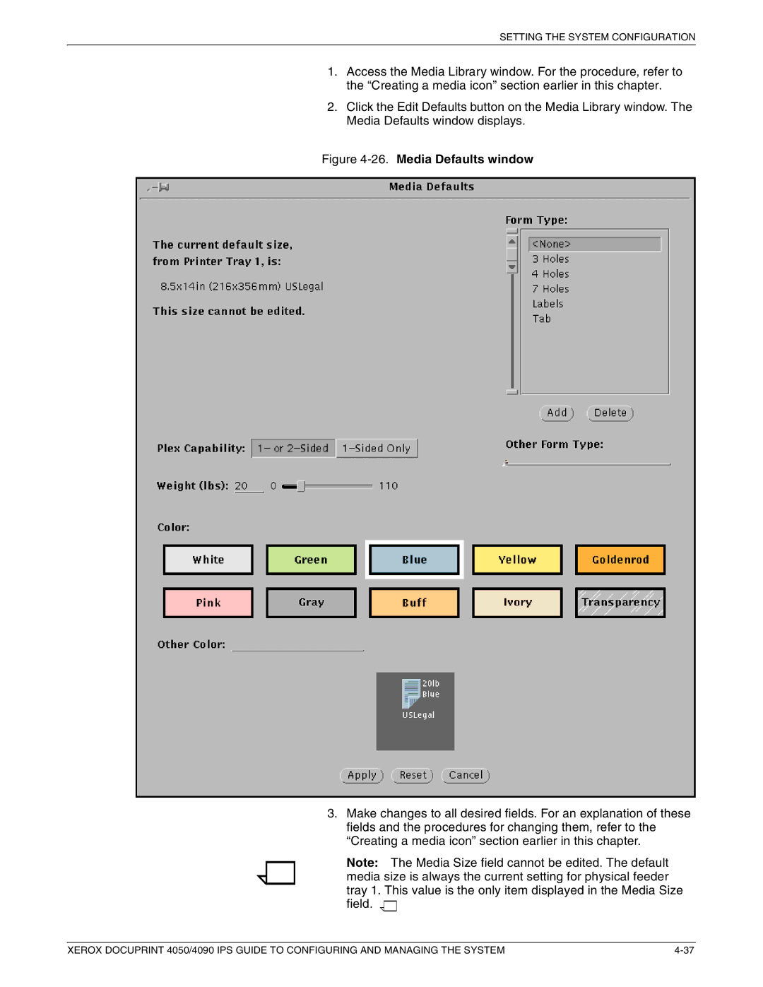 Xerox 4050 IPS, 4090 IPS manual Media Defaults window 