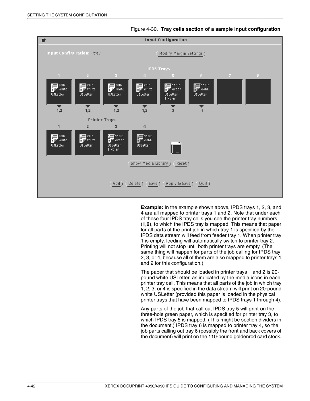 Xerox 4090 IPS, 4050 IPS manual Tray cells section of a sample input configuration 