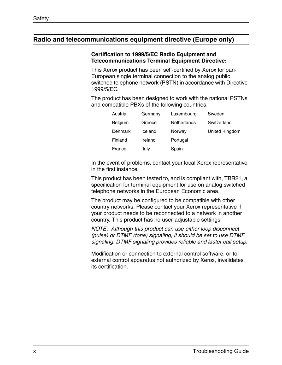 Xerox 4090 IPS manual Radio and telecommunications equipment directive Europe only 