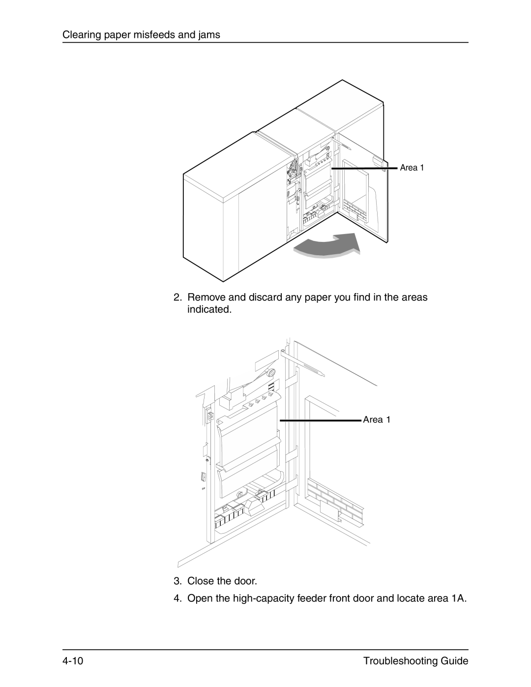 Xerox 4090 IPS manual Remove and discard any paper you find in the areas indicated 