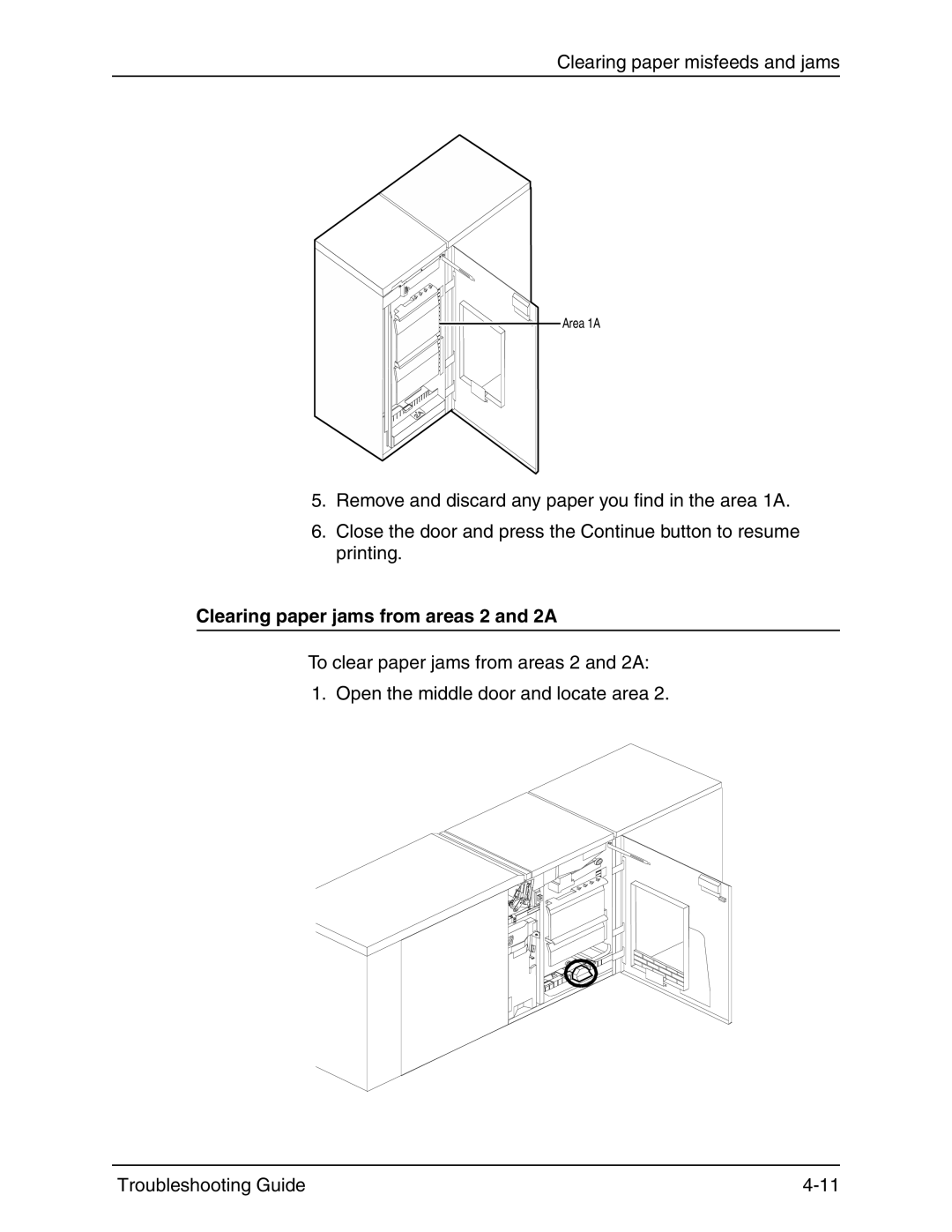 Xerox 4090 IPS manual Clearing paper jams from areas 2 and 2A 