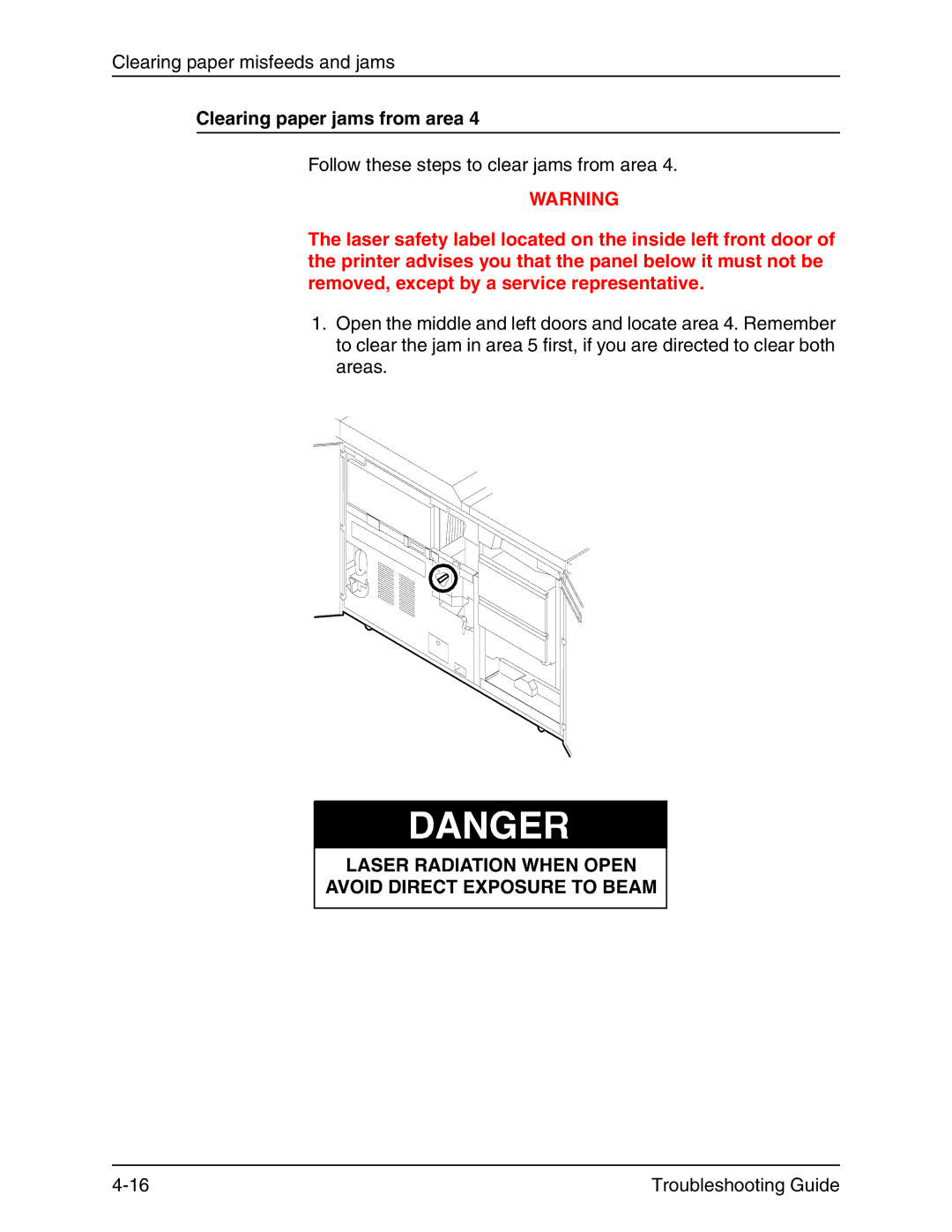 Xerox 4090 IPS manual Follow these steps to clear jams from area 