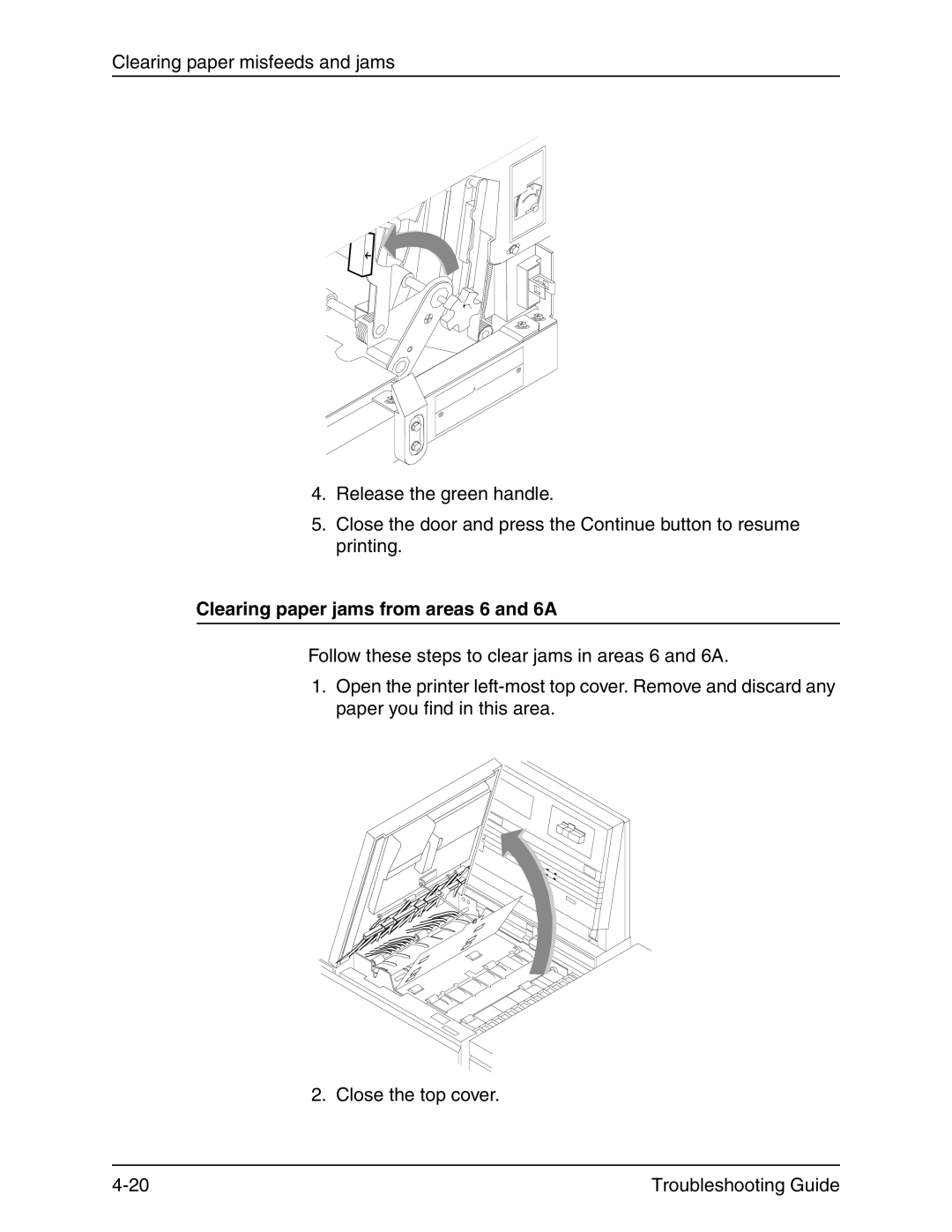 Xerox 4090 IPS manual Clearing paper jams from areas 6 and 6A 