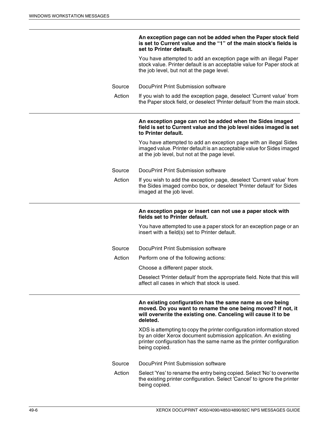 Xerox 4090 NPS, 4890 NPS, 4850 NPS, 4050 NPS manual Set to Printer default 