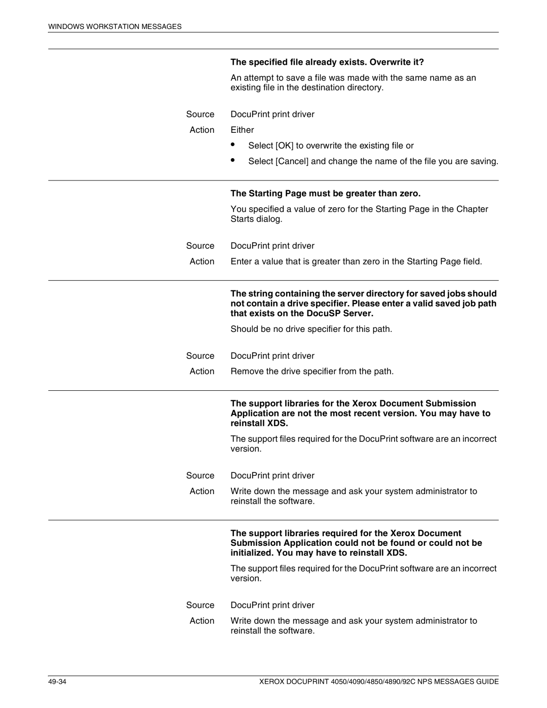 Xerox 4090 NPS, 4890 NPS, 4850 NPS, 4050 NPS manual Specified file already exists. Overwrite it? 