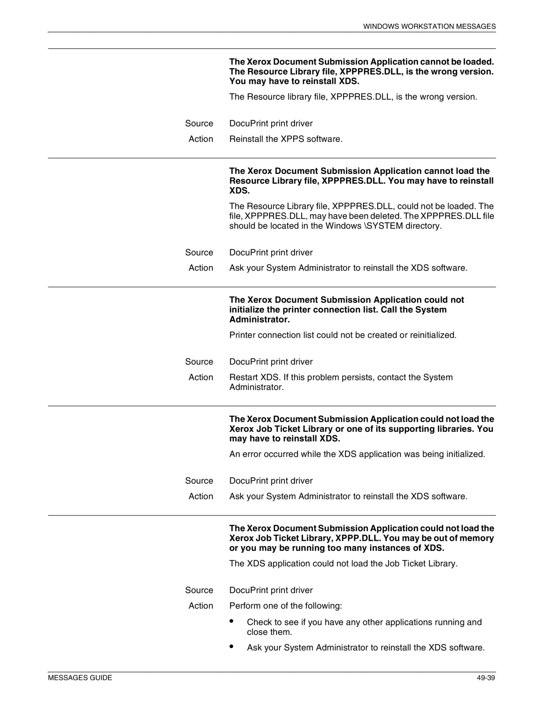 Xerox 4890 NPS, 4090 NPS, 4850 NPS, 4050 NPS manual Xds 