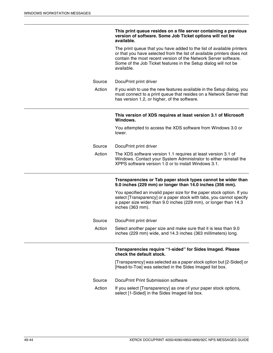 Xerox 4850 NPS, 4090 NPS, 4890 NPS, 4050 NPS manual Version of software. Some Job Ticket options will not be 