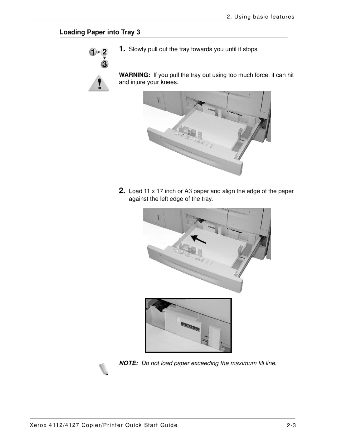 Xerox 4112, 4127 quick start Loading Paper into Tray 