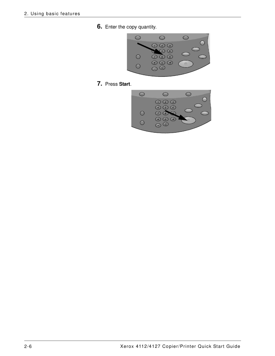 Xerox 4127, 4112 quick start Enter the copy quantity Press Start 