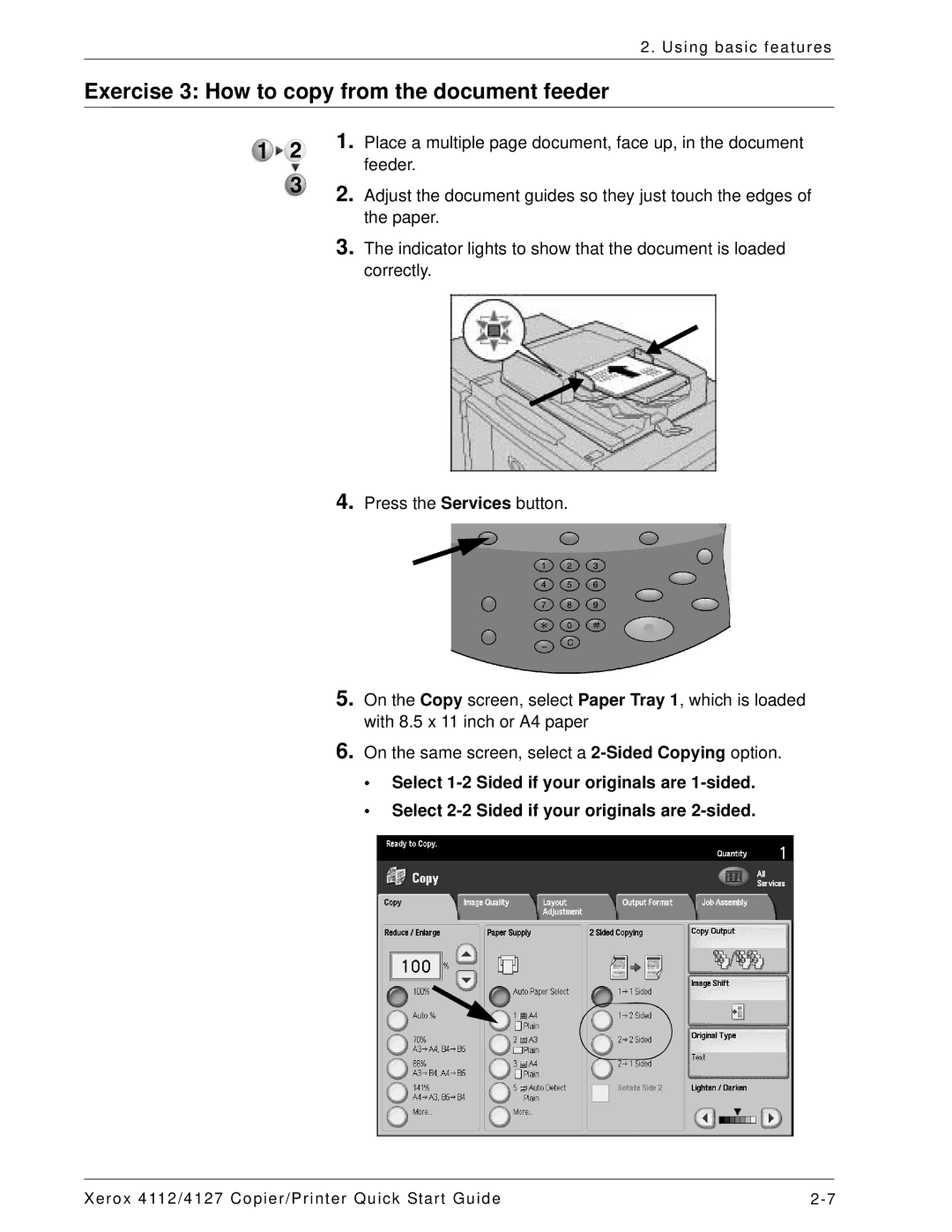 Xerox 4112, 4127 quick start Exercise 3 How to copy from the document feeder 