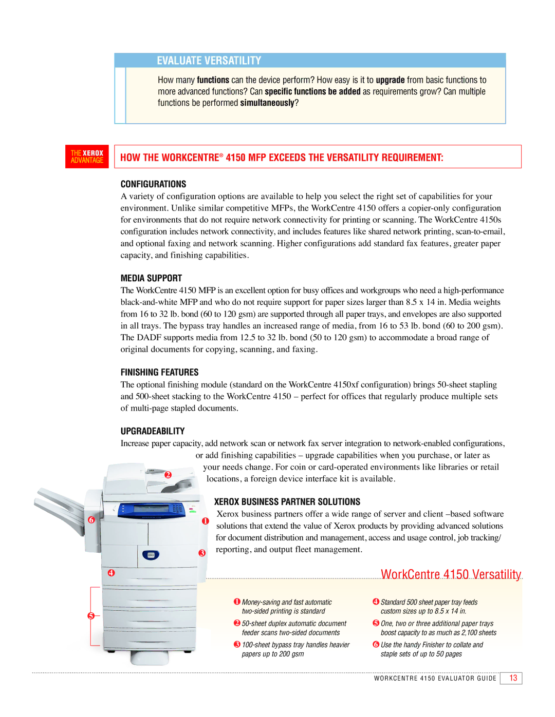 Xerox 4150 manual Evaluate Versatility 