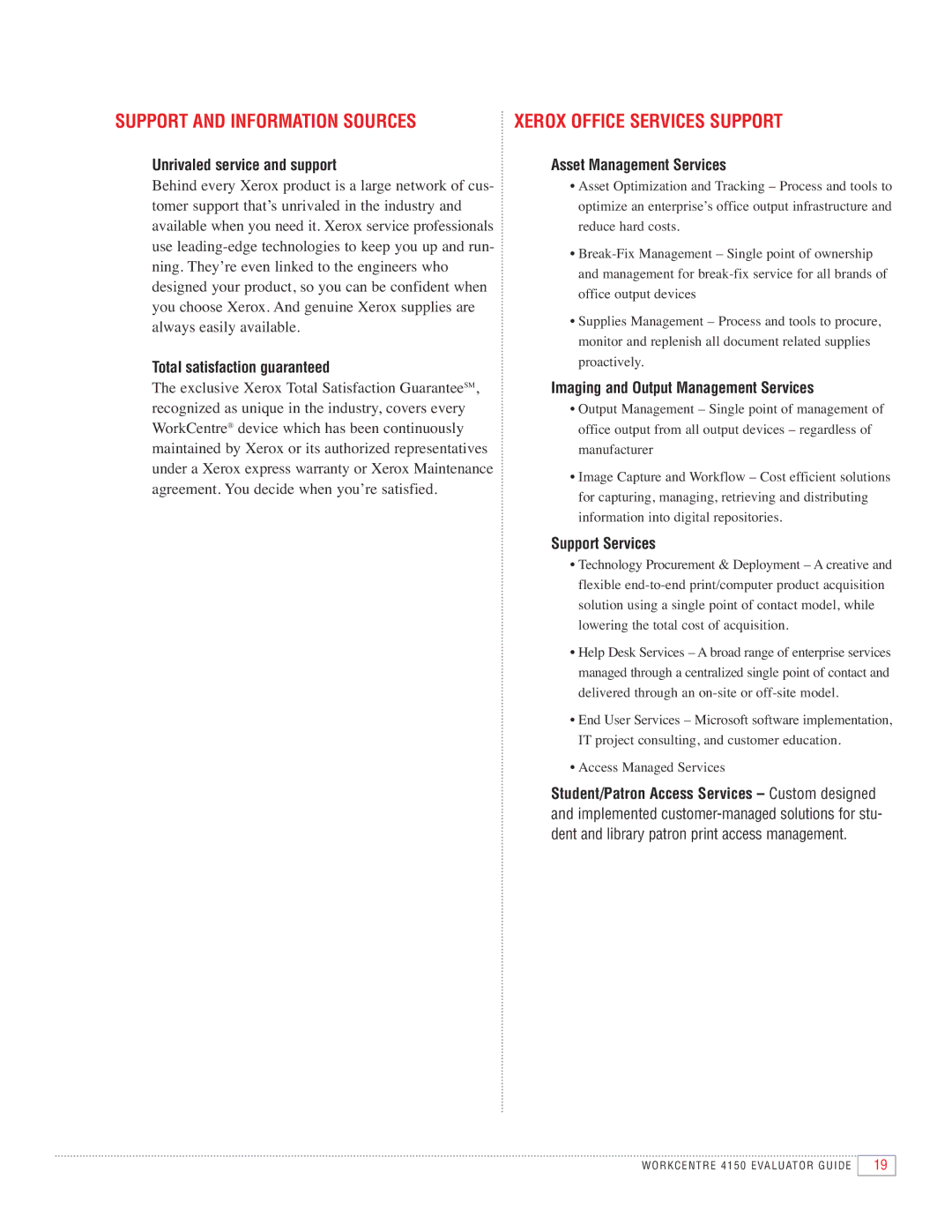 Xerox 4150 manual Support and Information Sources 