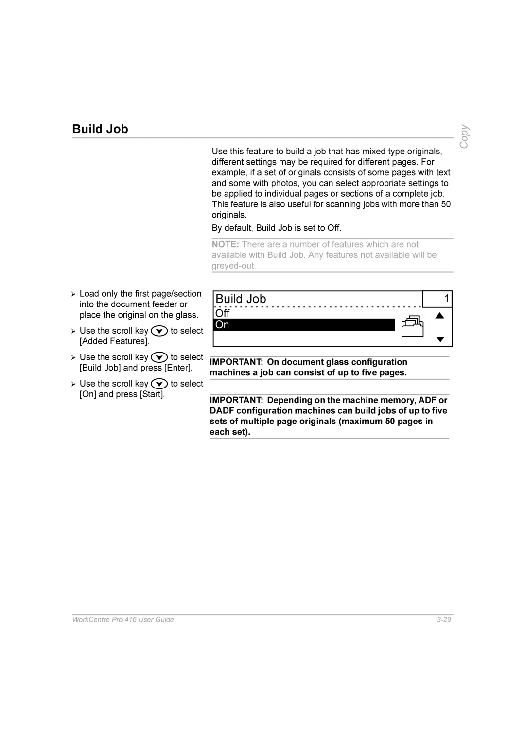 Xerox 416 manual Xlog-Re, Ruljlqdov \GHIDXOW%XLOG-RELVVHWWR2II, 8VHWKHVFUROONH\ Wrvhohfw $GGHGHDWXUHV@ 