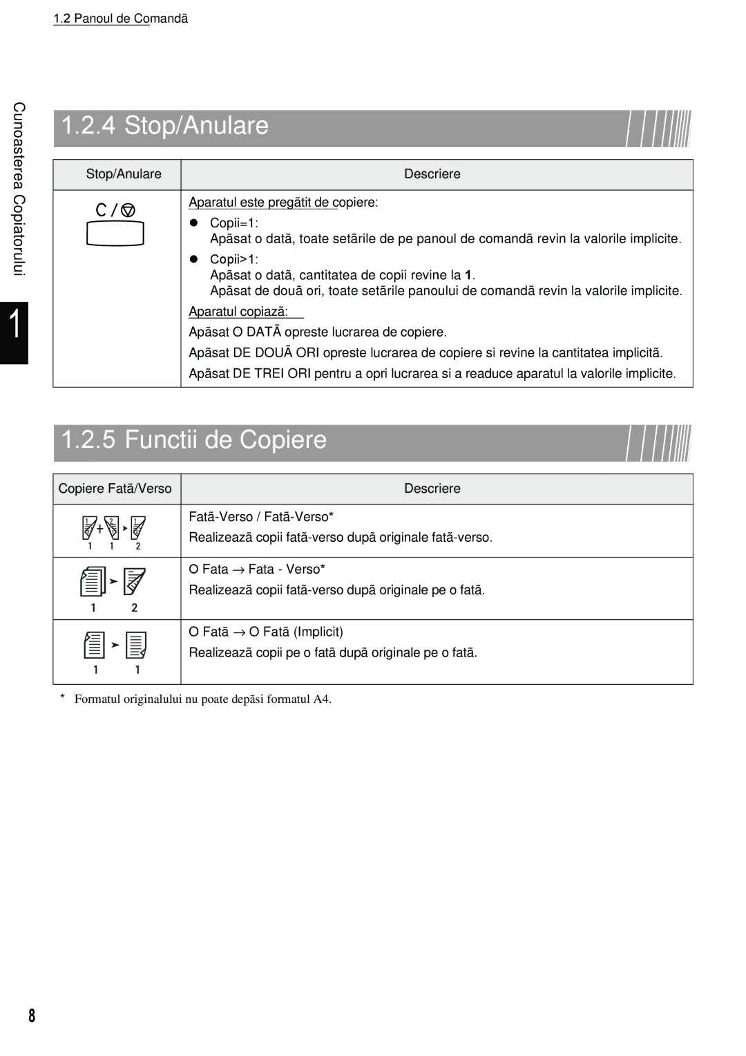 Xerox 420 manual Stop/Anulare, Functii de Copiere 