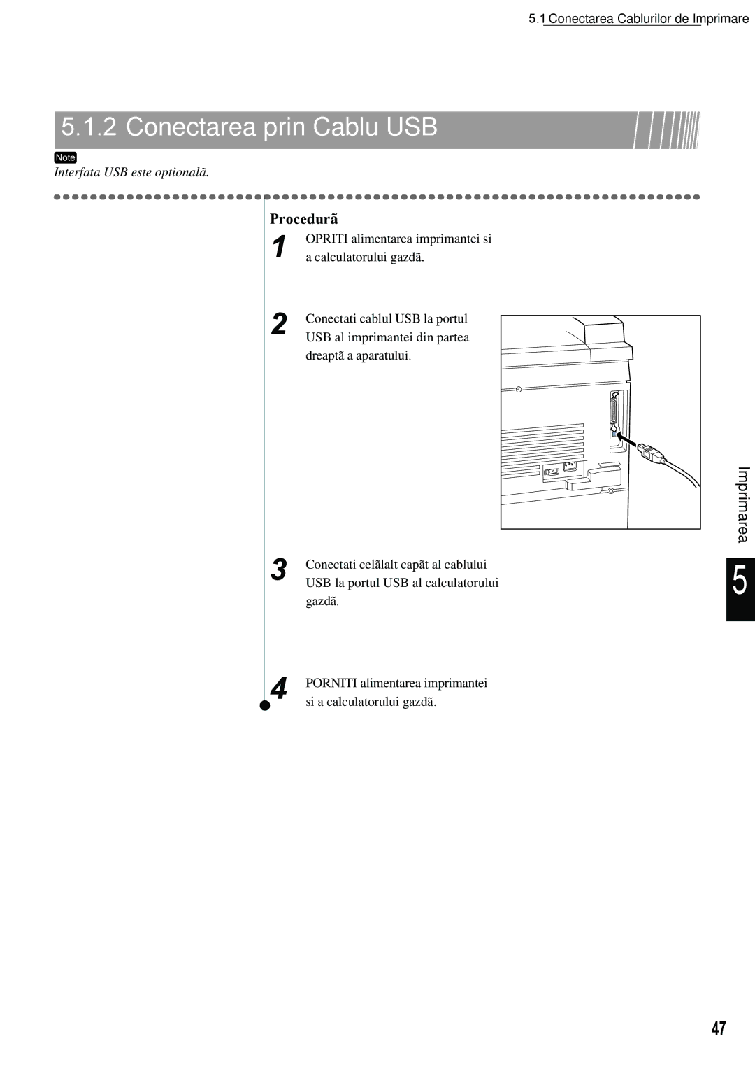 Xerox 420 manual Conectarea prin Cablu USB, Imprimarea 