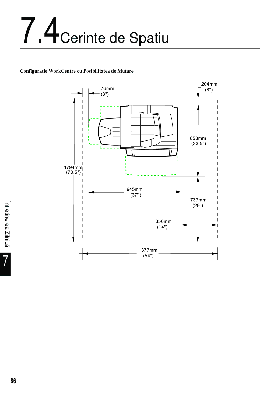 Xerox 420 manual 4Cerinte de Spatiu, Configuratie WorkCentre cu Posibilitatea de Mutare 