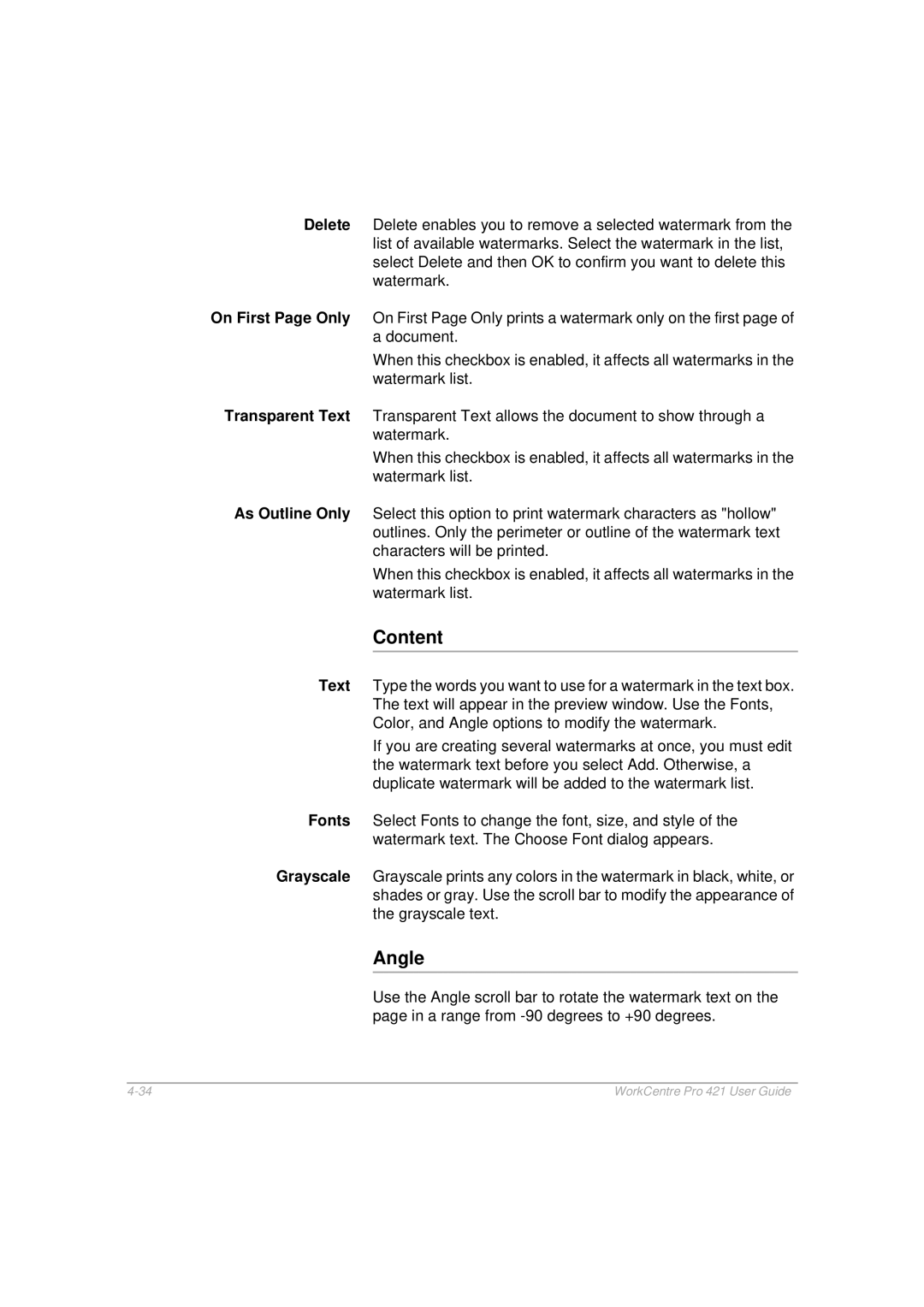 Xerox 421 manual Content, Angle 