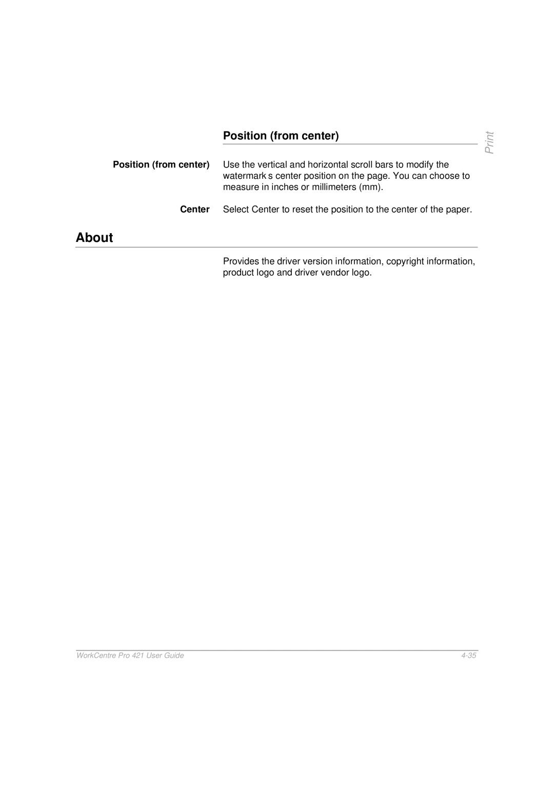 Xerox 421 manual About, Position from center 