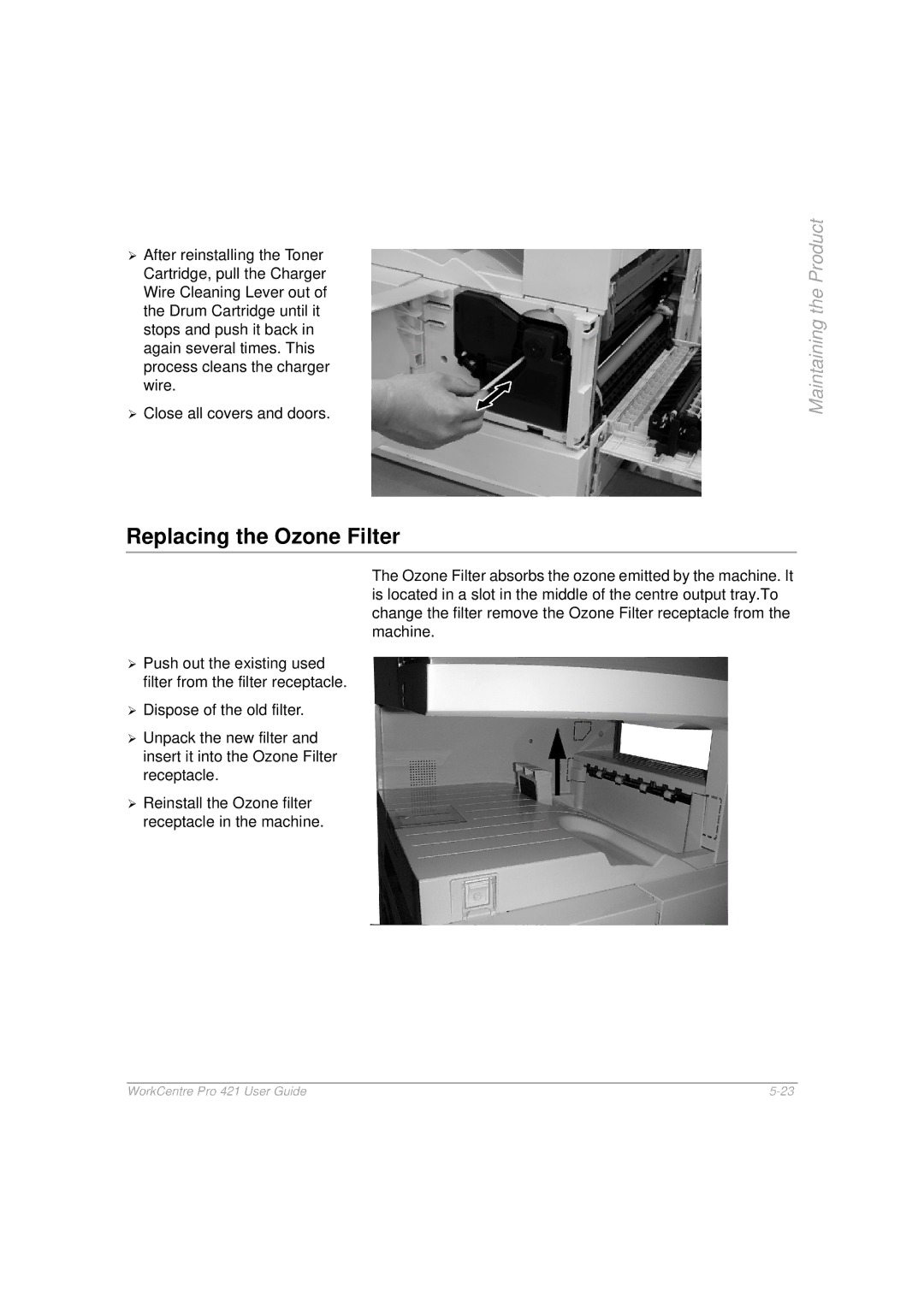 Xerox 421 manual Replacing the Ozone Filter 