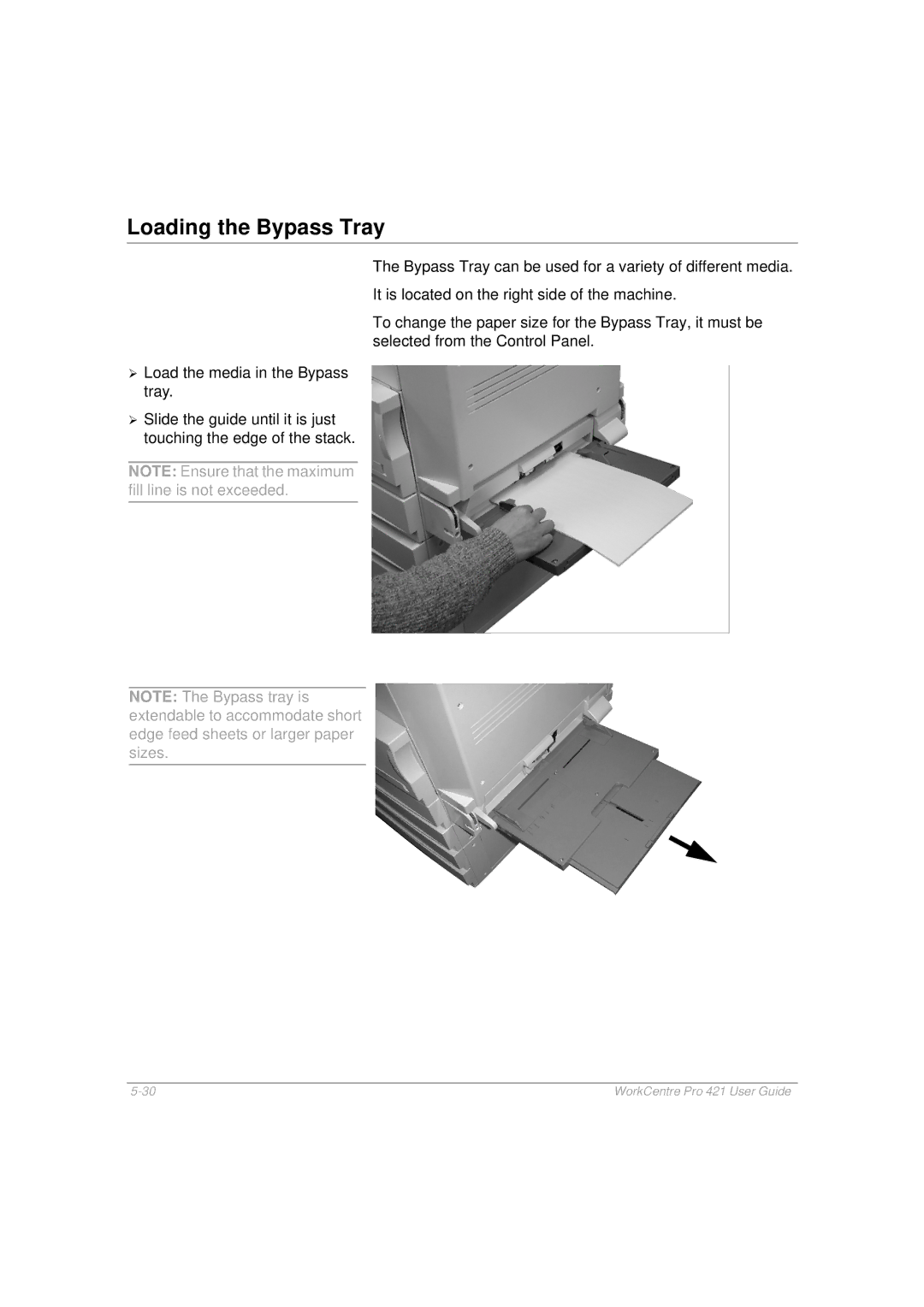 Xerox 421 manual Loading the Bypass Tray 