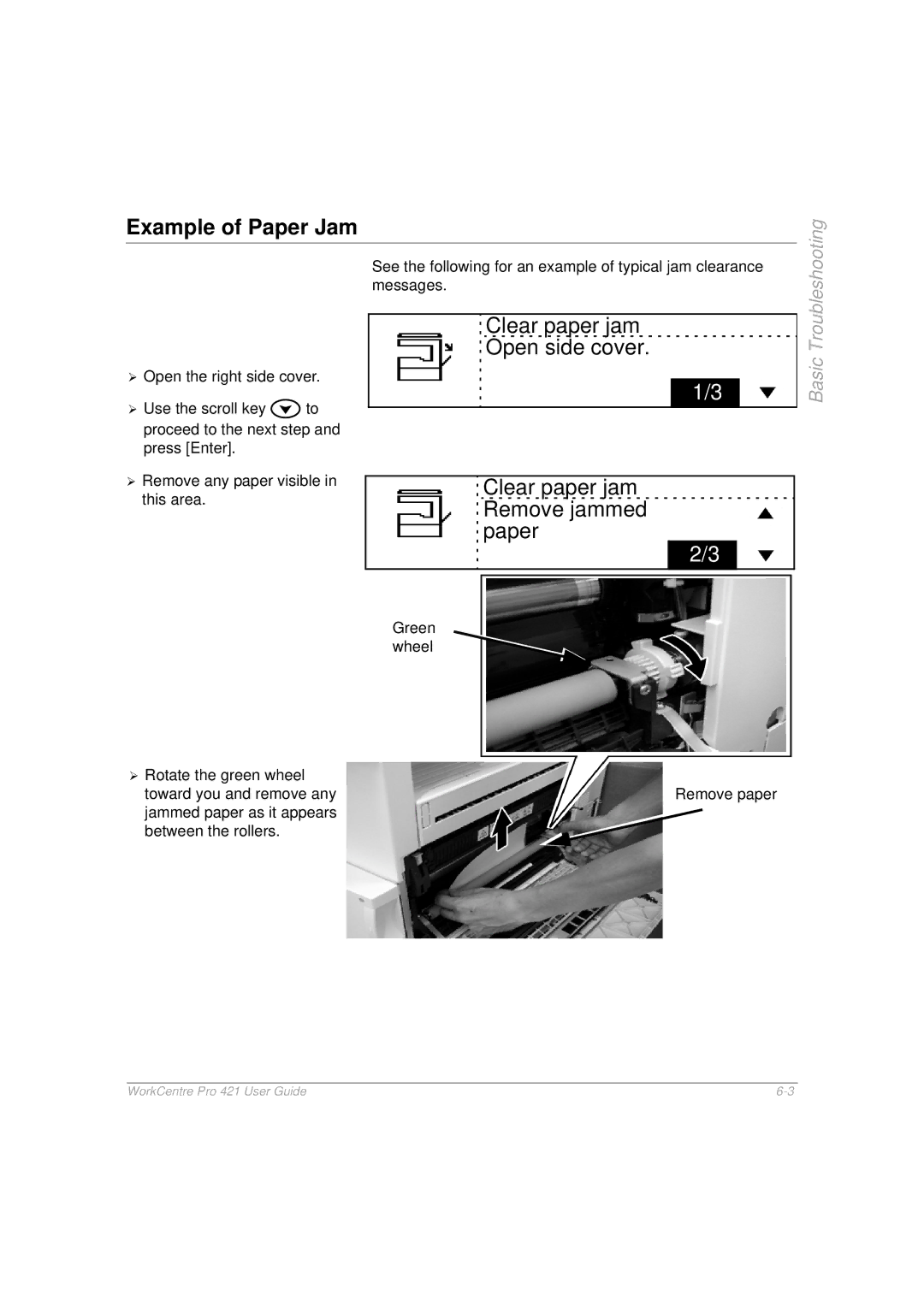 Xerox 421 manual Example of Paper Jam, Troubleshooting 