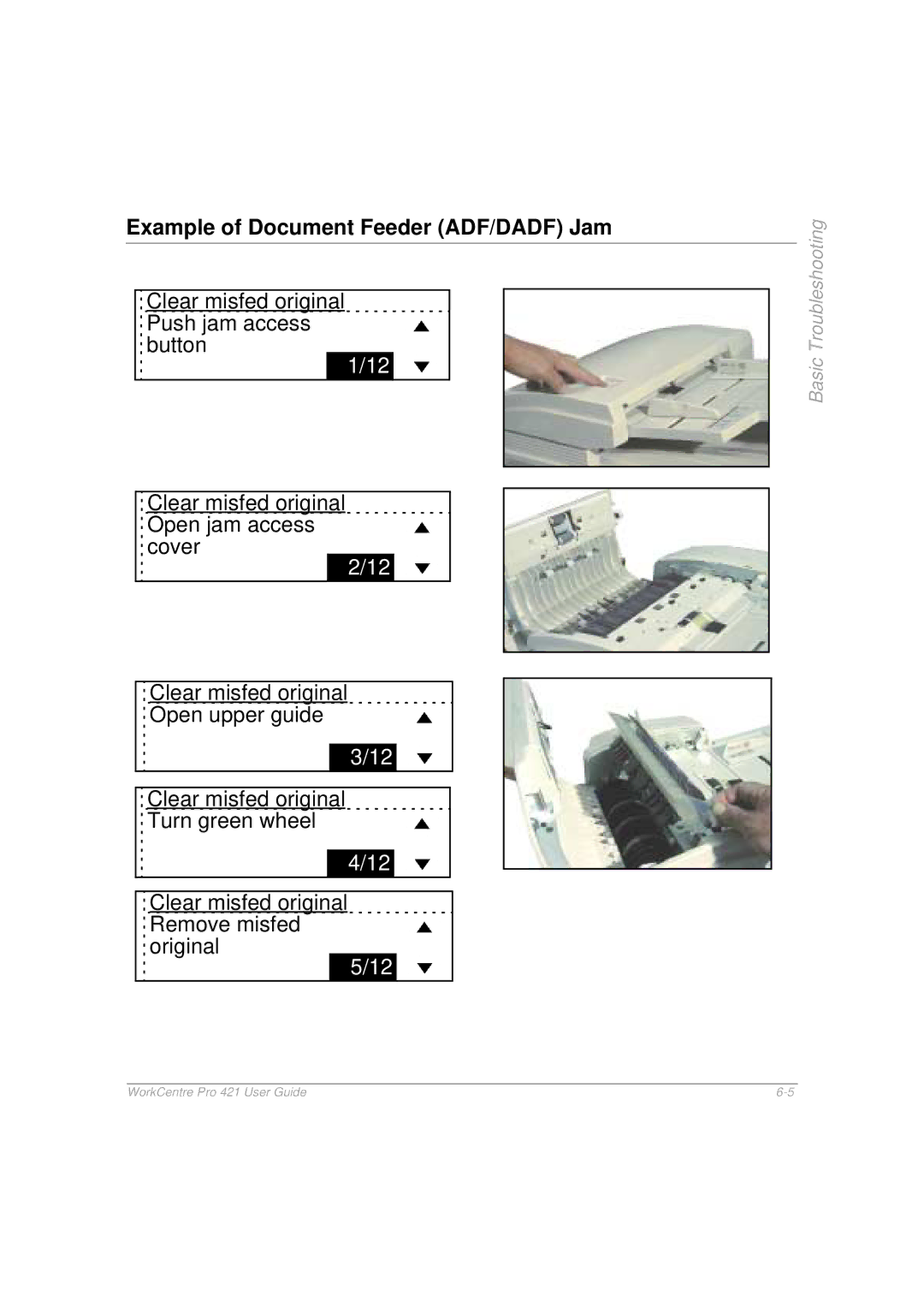 Xerox 421 manual Example of Document Feeder ADF/DADF Jam 