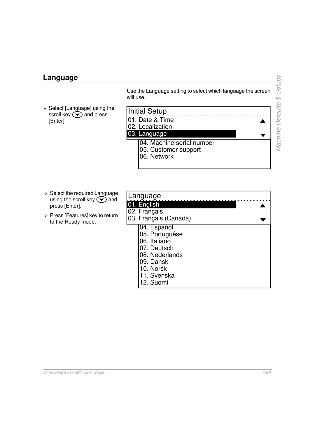 Xerox 421 manual Language, English 