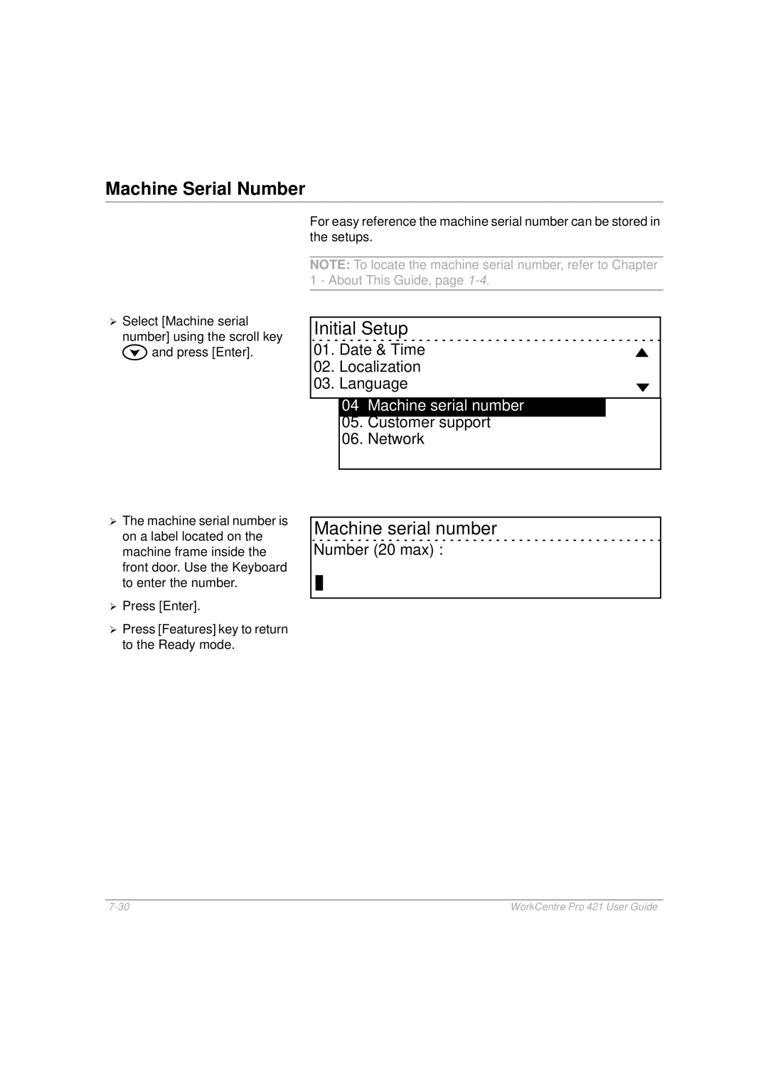 Xerox 421 manual Machine Serial Number, Machine serial number 