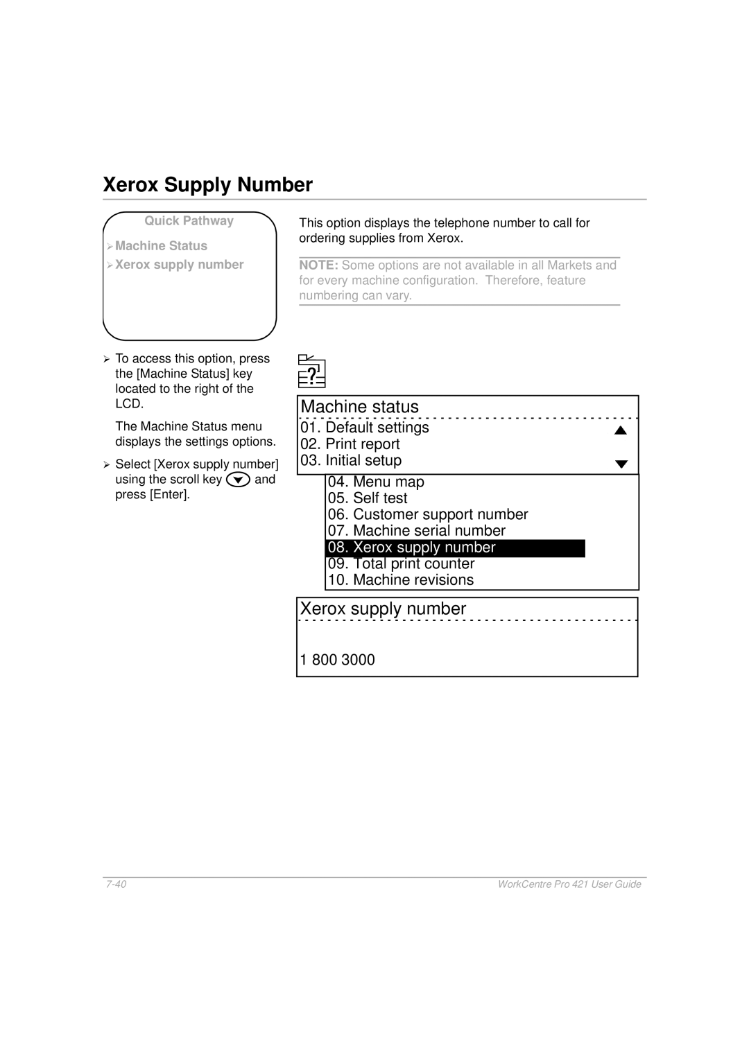 Xerox 421 manual Xerox Supply Number, Total print counter Machine revisions 