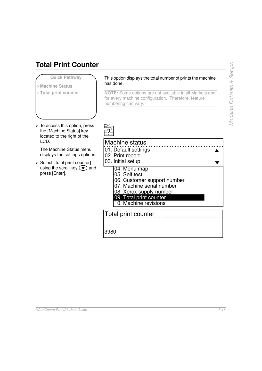 Xerox 421 manual Total Print Counter, Total print counter, 3980 