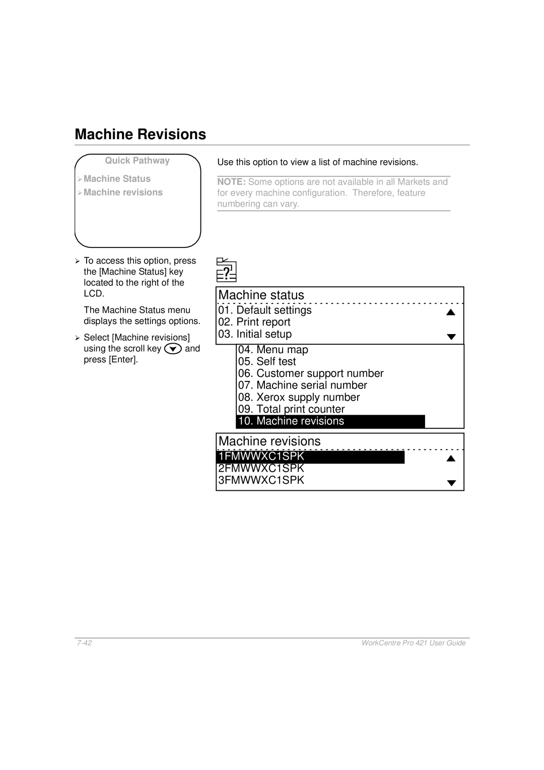 Xerox 421 manual Machine Revisions, Machine revisions 