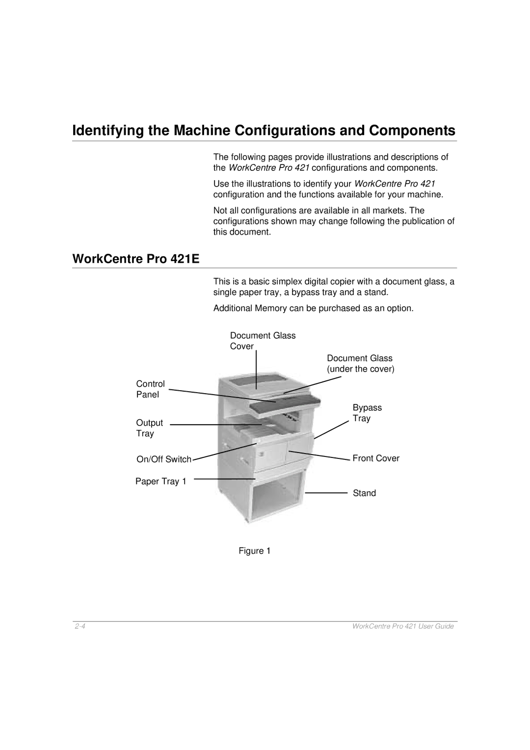 Xerox manual Identifying the Machine Configurations and Components, WorkCentre Pro 421E 