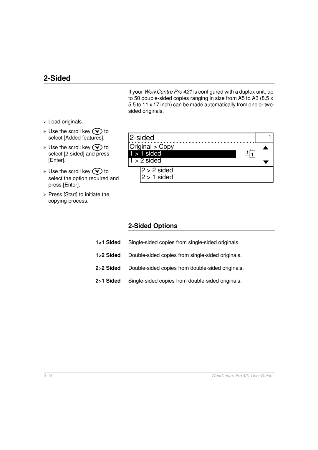 Xerox 421 manual Sided Options 