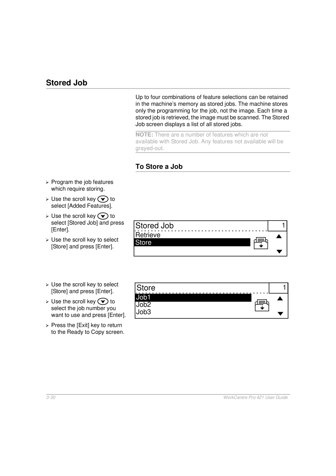 Xerox 421 manual Stored Job, To Store a Job 