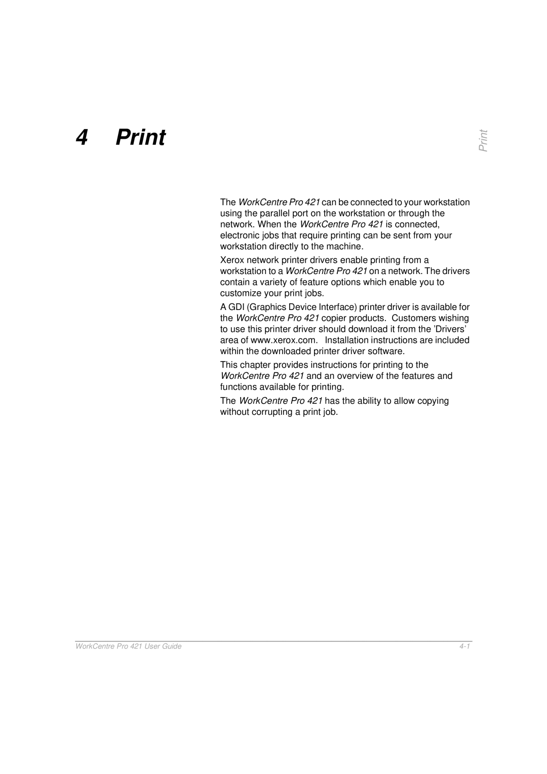 Xerox 421 manual Print 