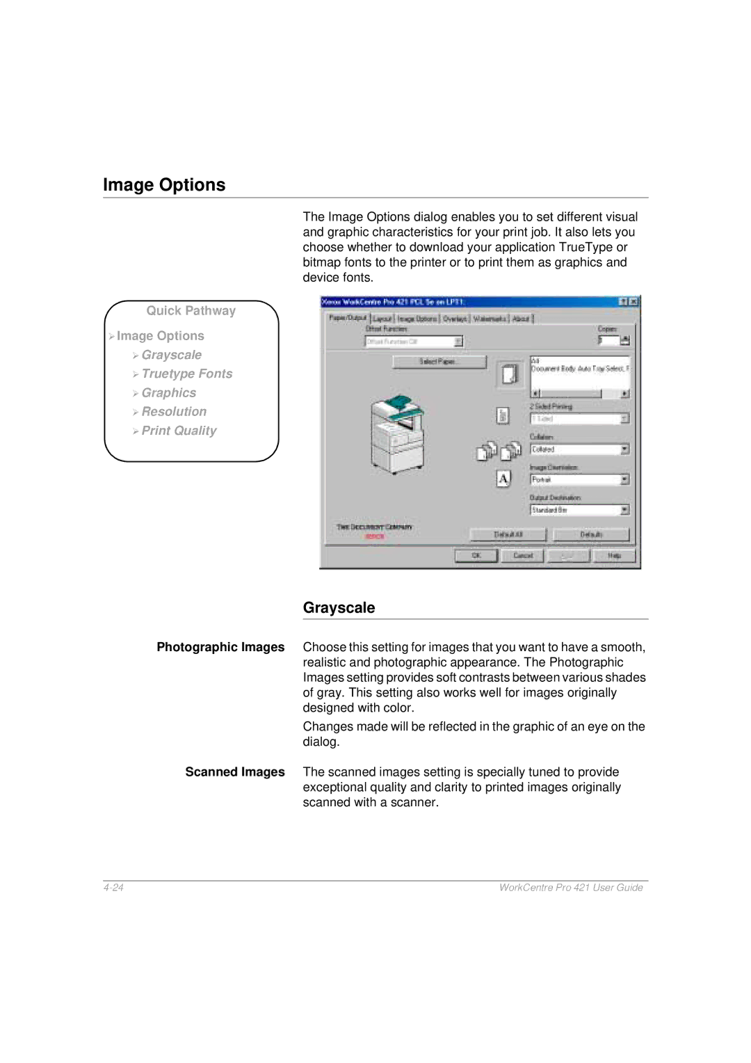 Xerox 421 manual Image Options, Grayscale 