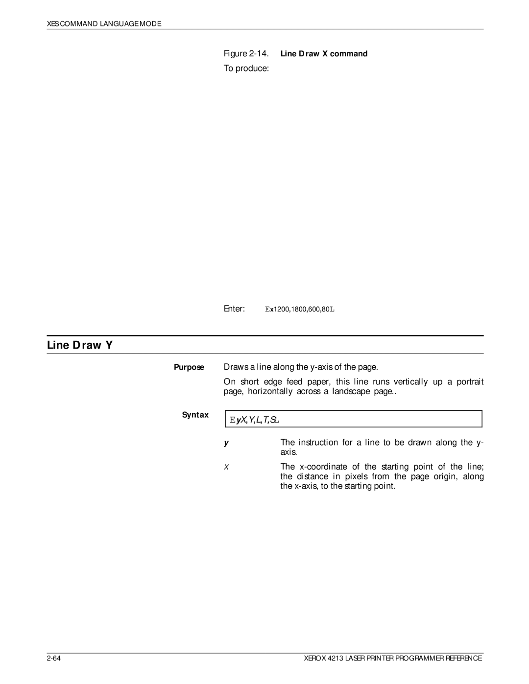 Xerox 4213 manual Line Draw Y, Line Draw X command 