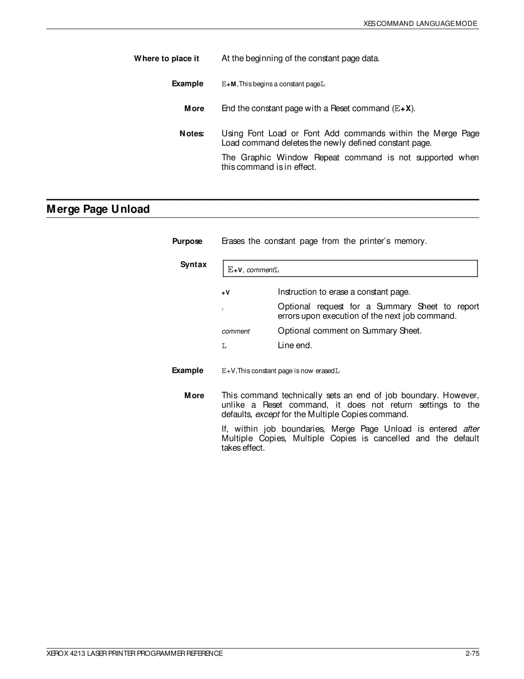 Xerox 4213 manual Merge Page Unload 