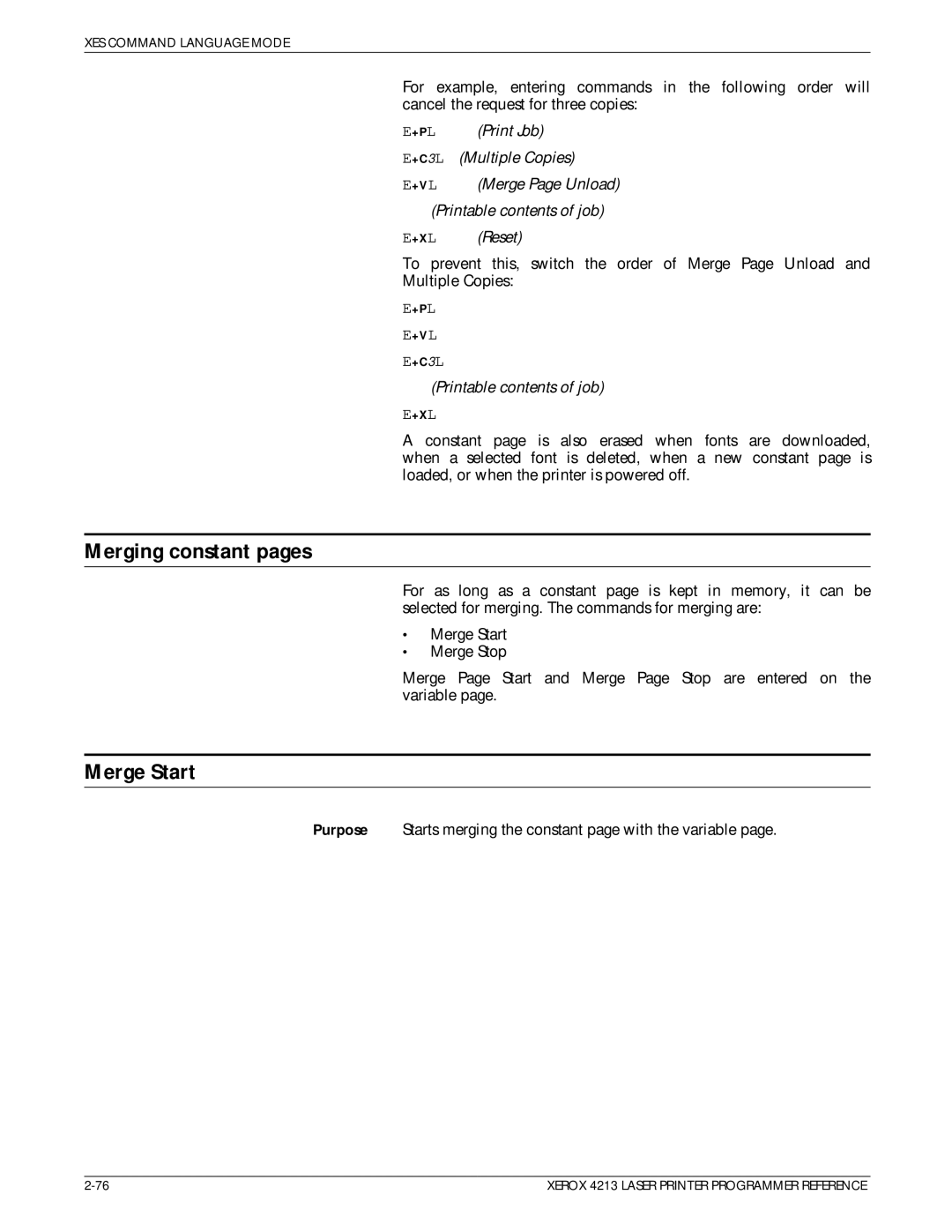 Xerox 4213 manual Merging constant pages, Merge Start 