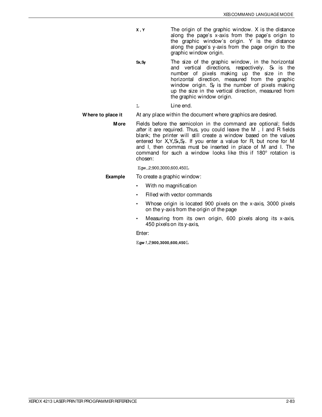 Xerox 4213 manual Origin of the graphic window. X is the distance 