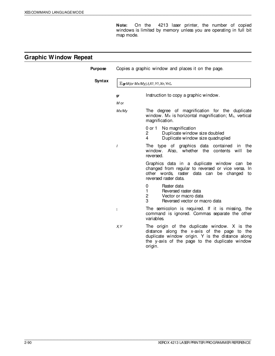 Xerox 4213 manual Graphic Window Repeat, Purpose 