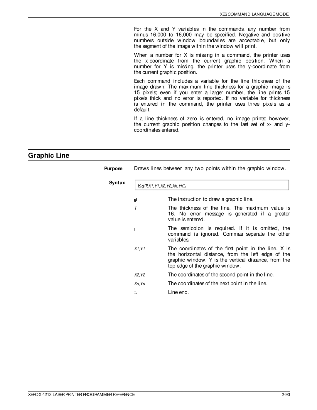 Xerox 4213 manual Graphic Line, Purpose 