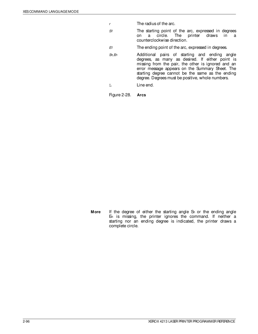 Xerox 4213 manual Additional pairs of starting and ending angle 