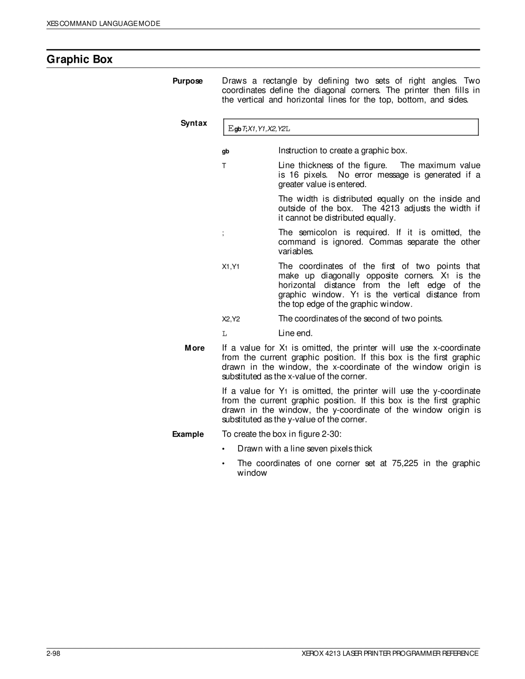 Xerox 4213 manual Graphic Box, Syntax 