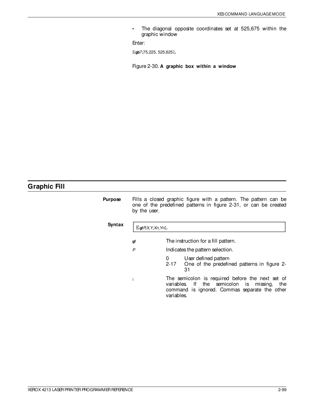 Xerox 4213 manual Graphic Fill, Instruction for a fill pattern 