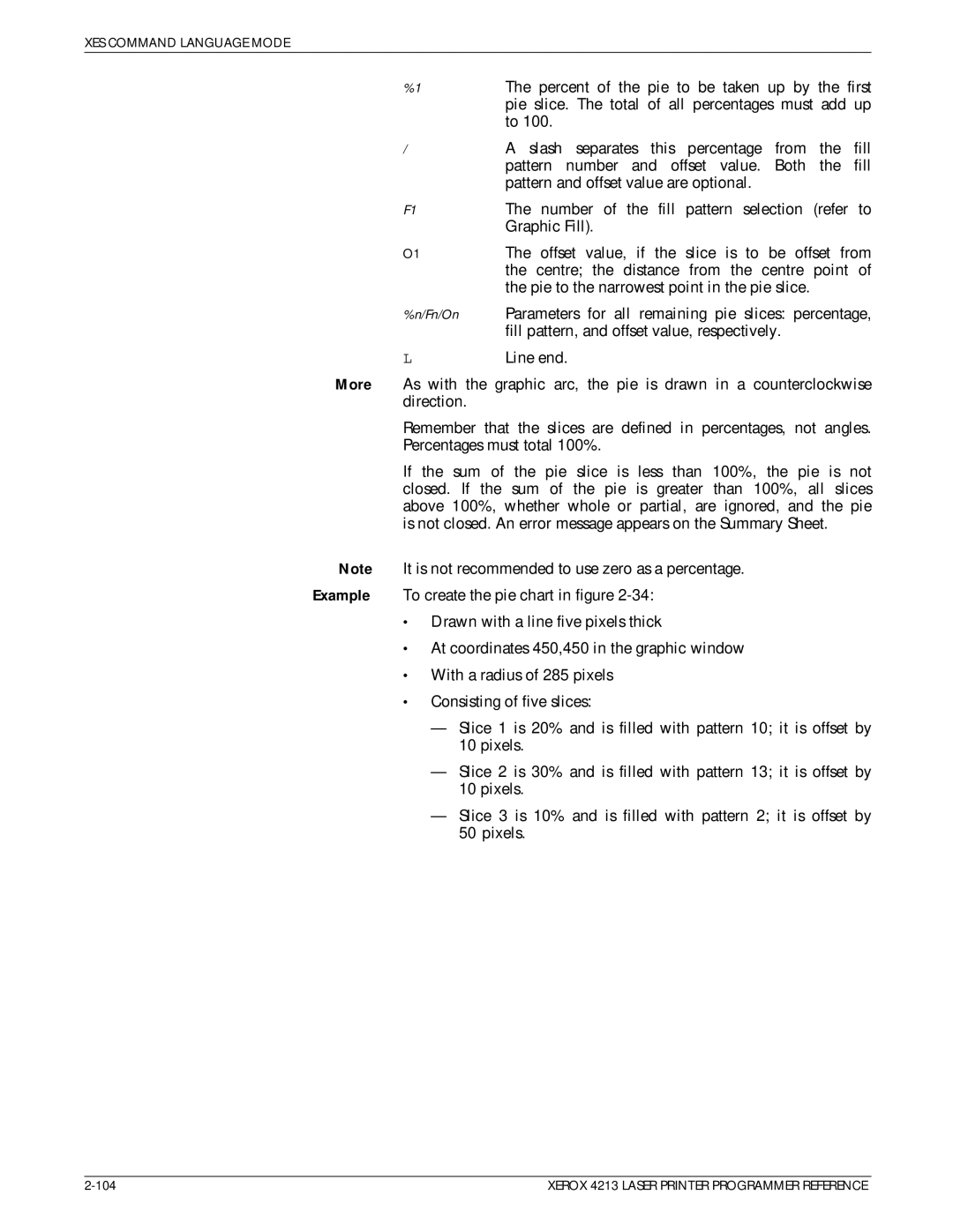 Xerox 4213 manual Percent of the pie to be taken up by the first 