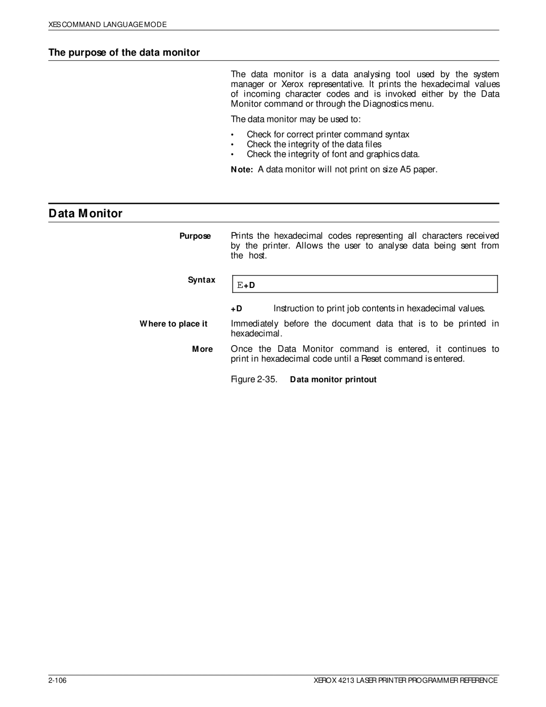 Xerox 4213 manual Data Monitor, Purpose of the data monitor, Syntax Where to place it More 