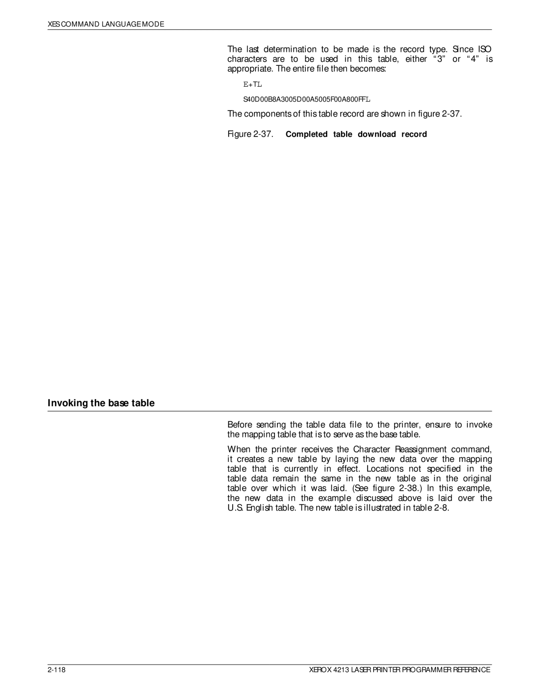 Xerox 4213 manual Invoking the base table, Completed table download record 