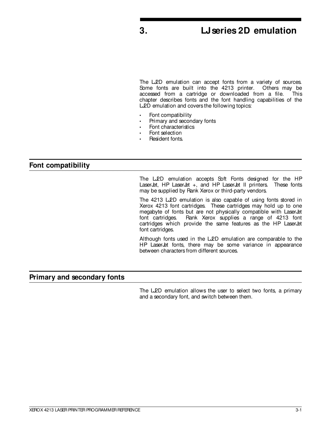 Xerox 4213 manual Font compatibility, Primary and secondary fonts 