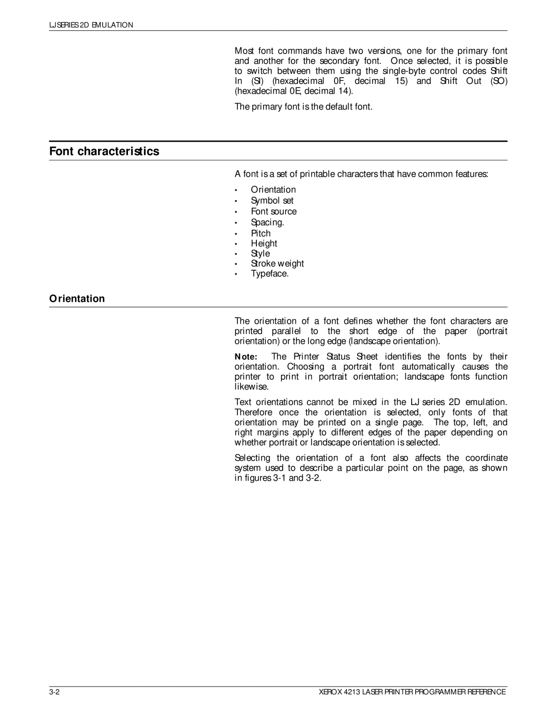 Xerox 4213 manual Font characteristics, Orientation 